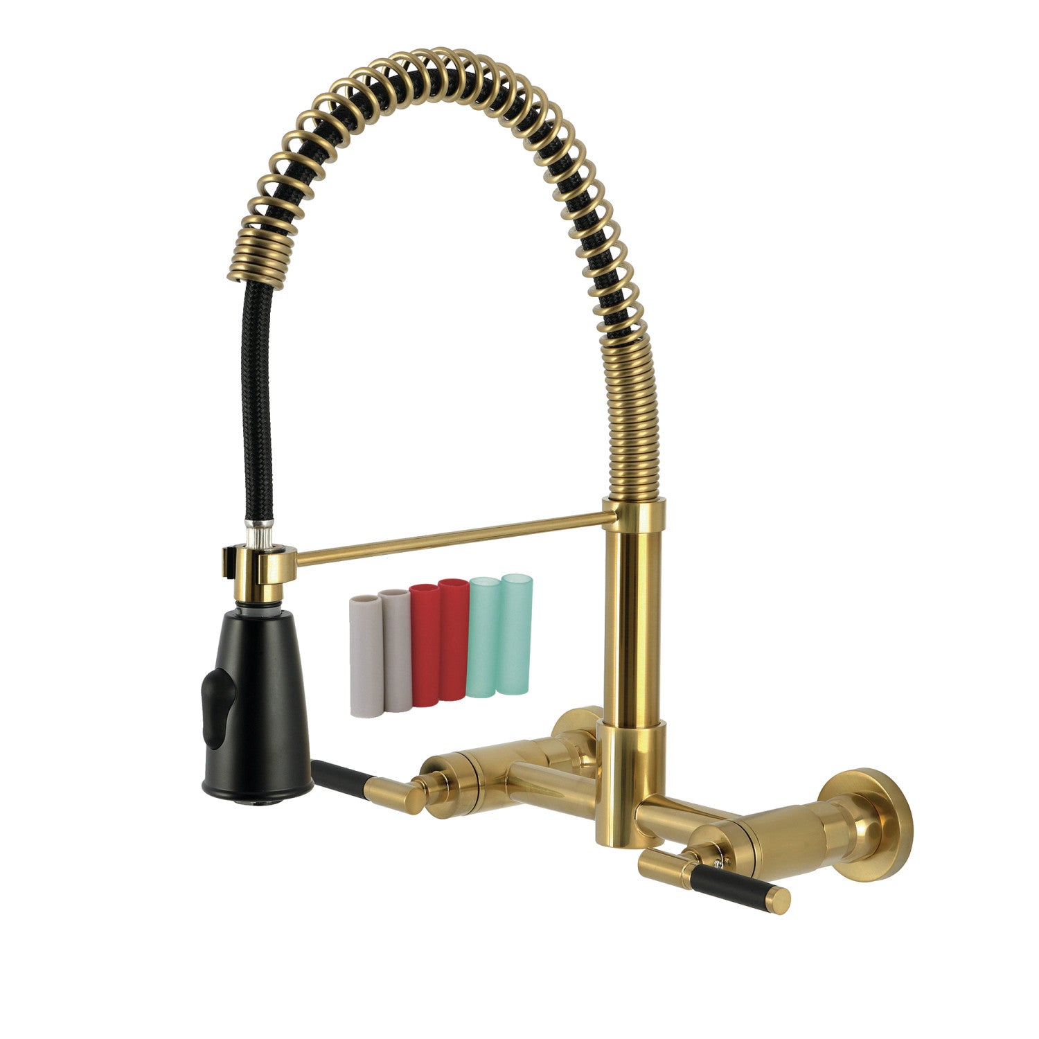 Kingston Sona GS8287CKL - Kaiser Double-Handle 2-Hole Wall-Mount Pre-Rinse Bridge Kitchen Faucet, Brushed Brass — image 1
